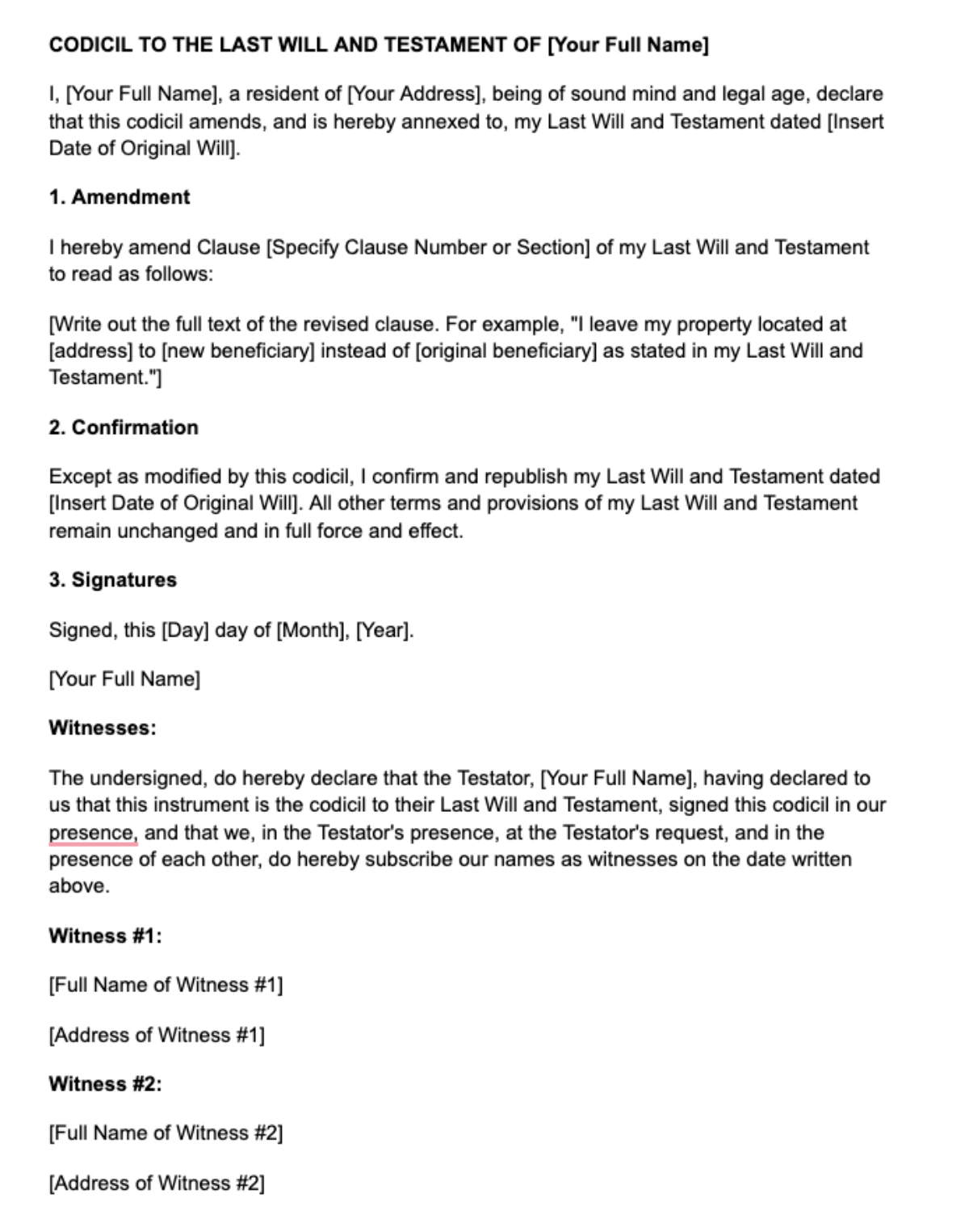 Free Printable Codicil To Will Templates PDF Word Form 42 OFF