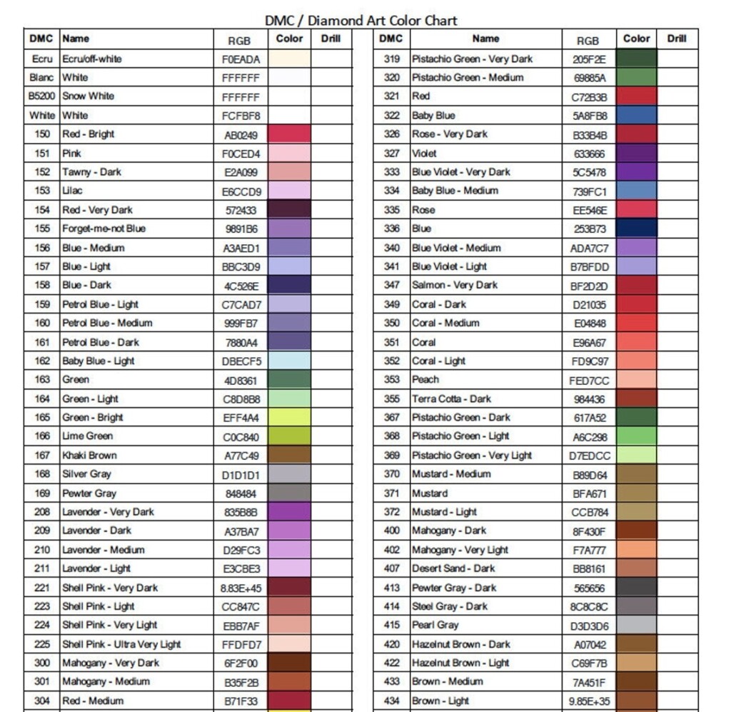 Free Printable Dmc Color Chart Printable Calendar