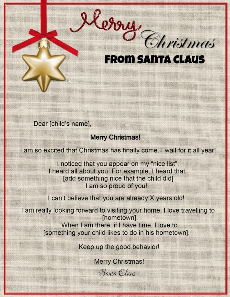 Free Printable Downloadable Letter From Santa Template Printable 