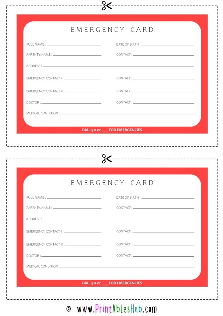 Free Printable Emergency Card Templates PDF Printables Hub