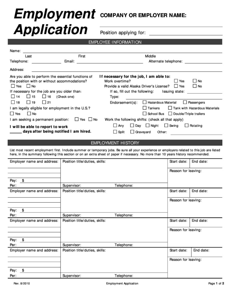 Free Printable Employee Application Form Printable Form 2024