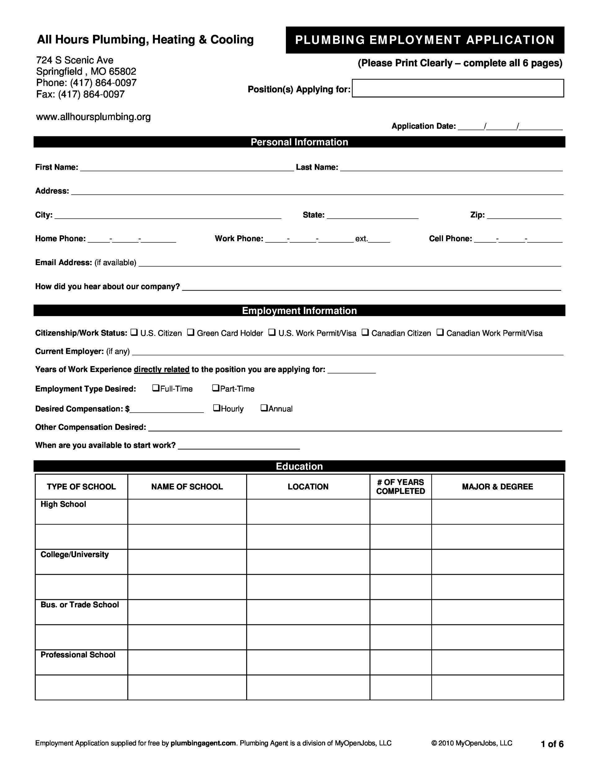 Free Printable Employee Application Printable Application