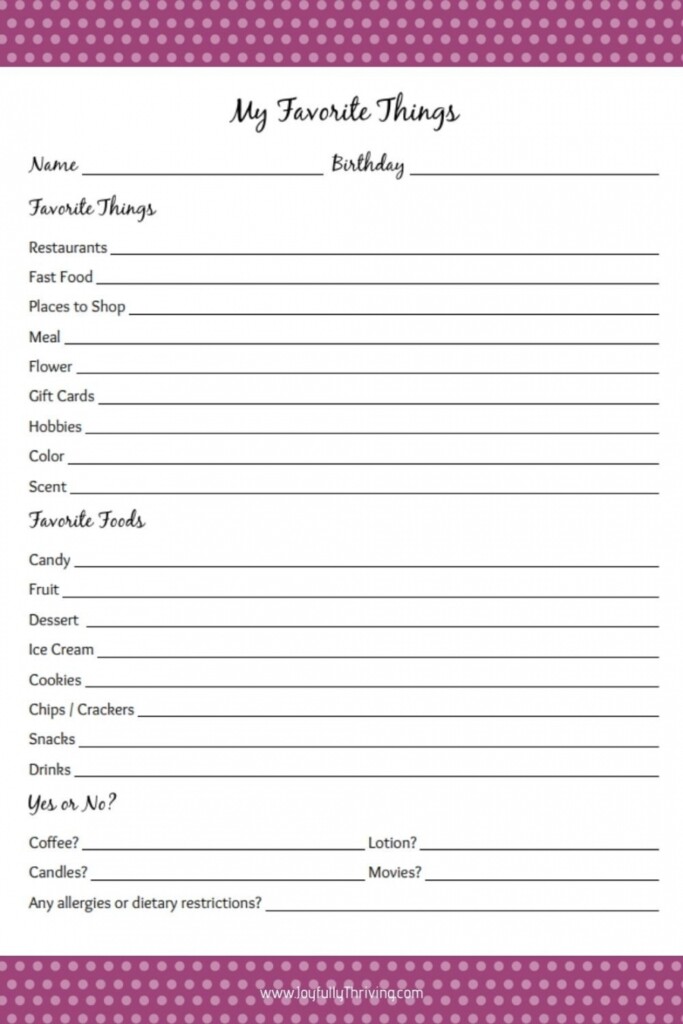 Free Printable Employee Favorite Things List FREE Printable HQ