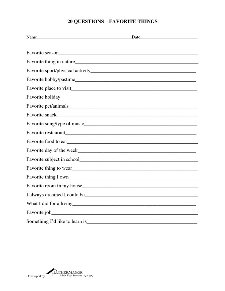Free Printable Employee Favorite Things List Printable Template Calendar