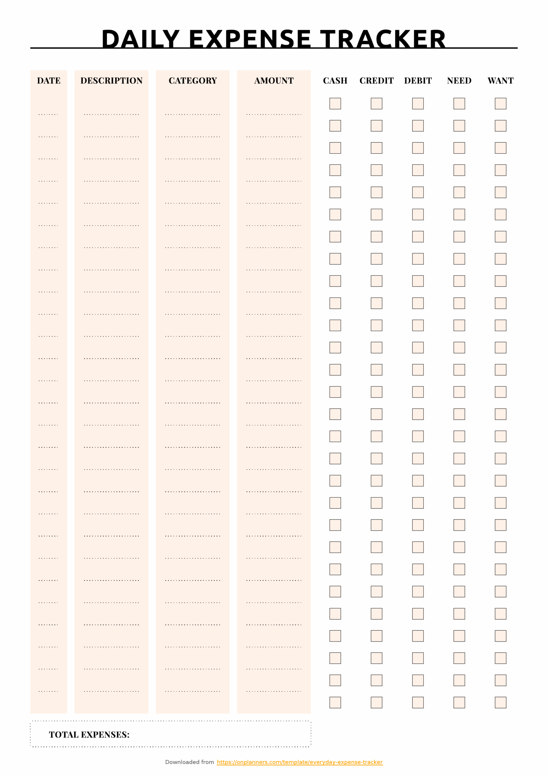 Free Printable Expense Tracker Printable Backhilo