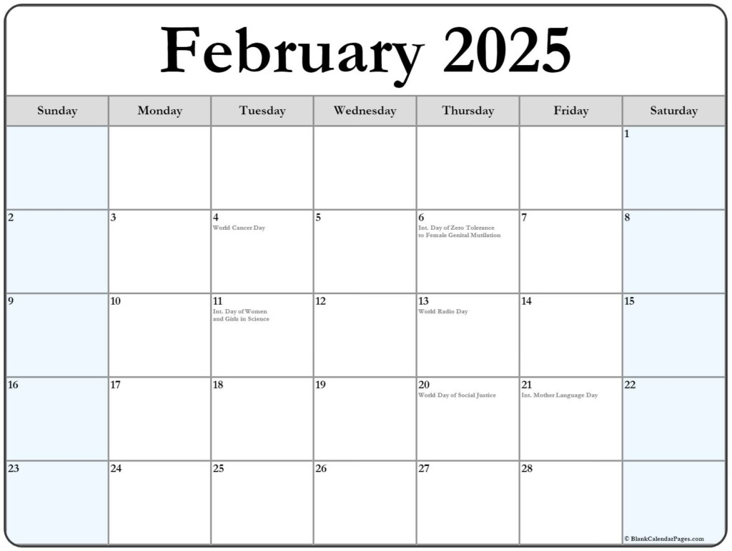 Free Printable February 2025 Monthly Calendar With Holidays List 