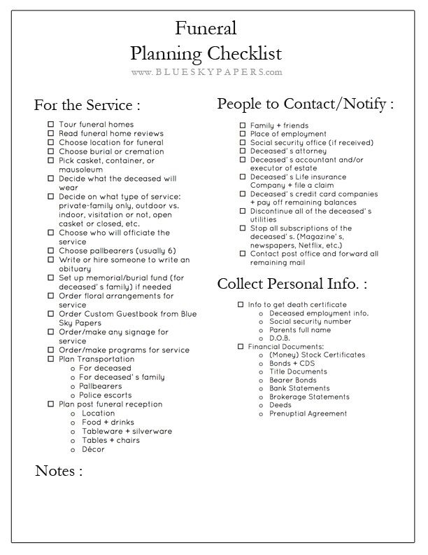 Free Printable Funeral Planning Checklist We Love Printables