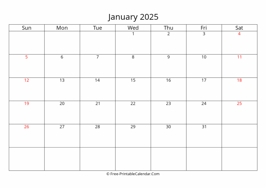 Free Printable January 2025 Calendar Free Printable Free Download John Wu