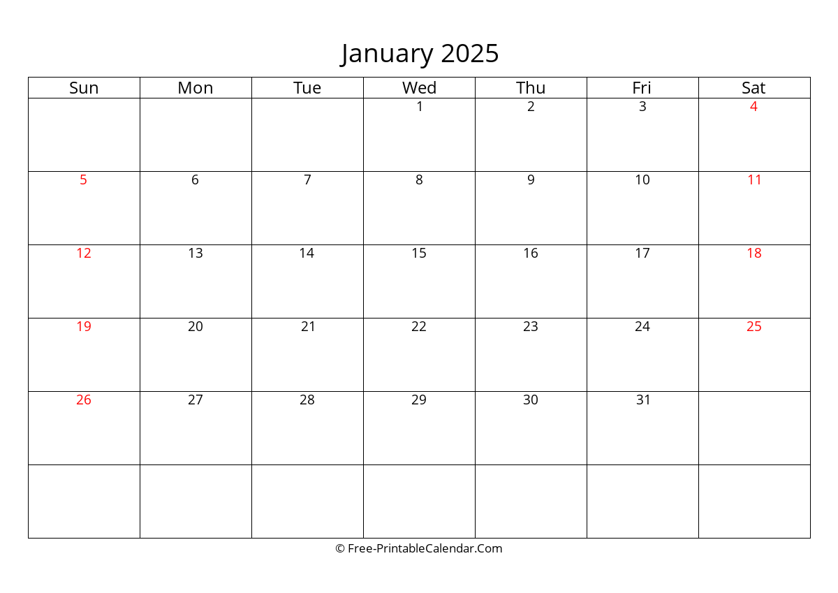 Free Printable January 2025 Calendar Free Printable Free Download John Wu