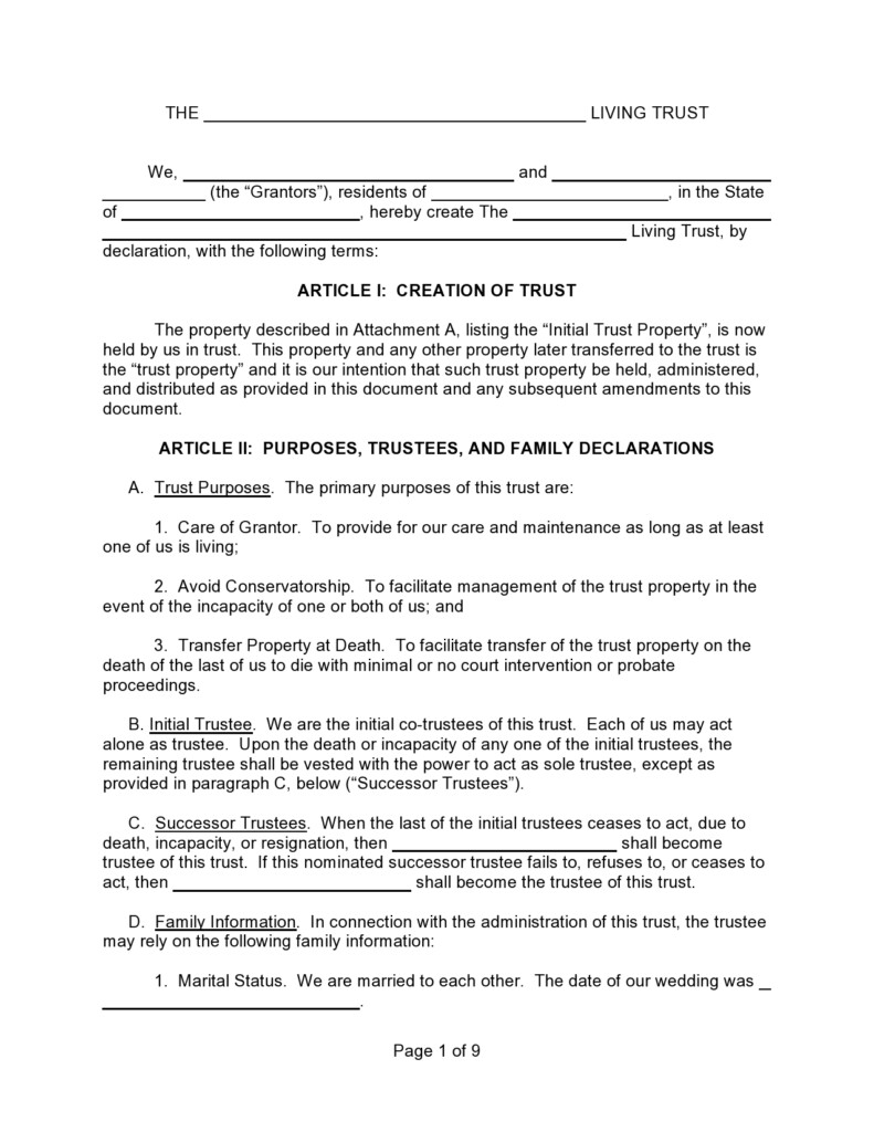 Free Printable Living Trust Forms Printable Forms Free Online