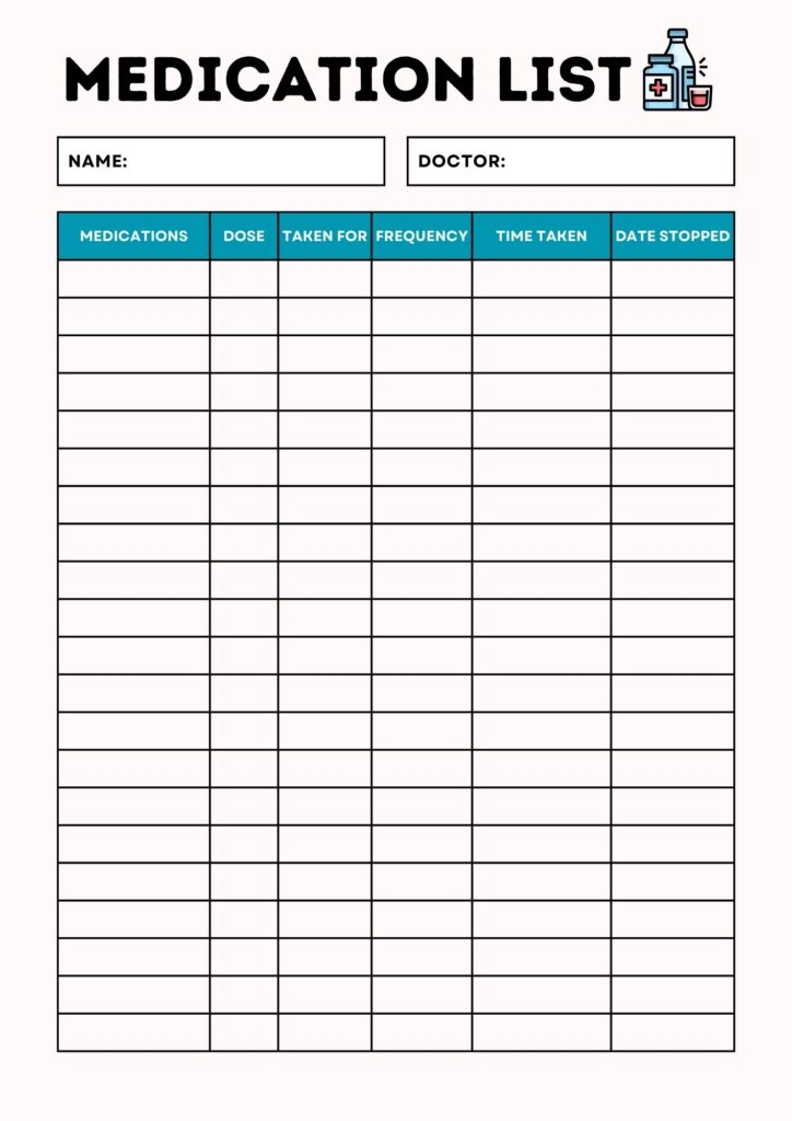 Free Printable Medication List Templates PDF Included Printables Hub