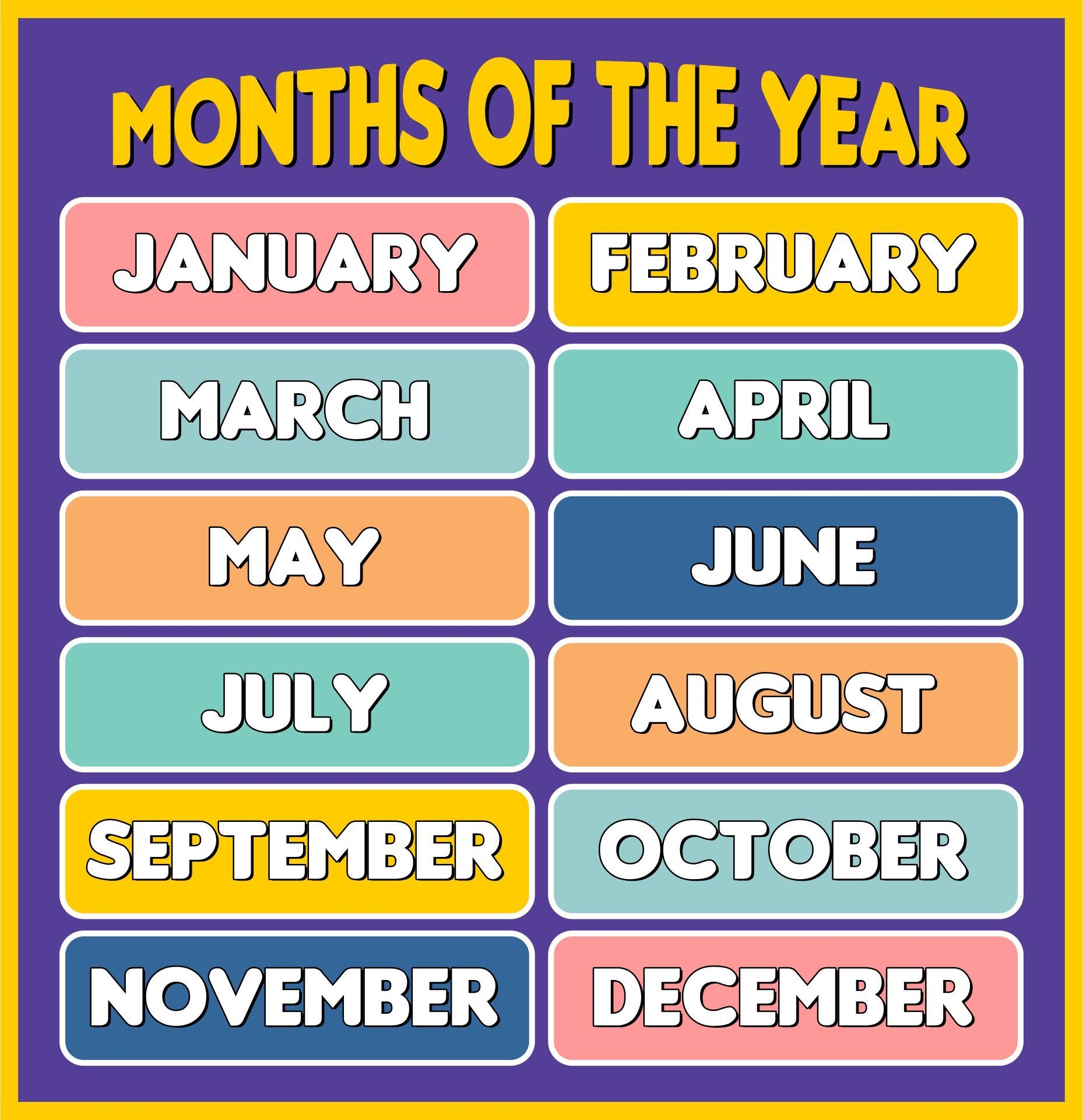 Free Printable Month Names Printablee Months In A Year Name Of