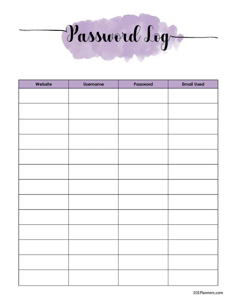 Free Printable Password Log Template Printable Templates