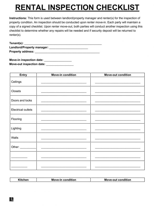 Free Printable Rental Inspection Checklist Form Printable Forms Free 