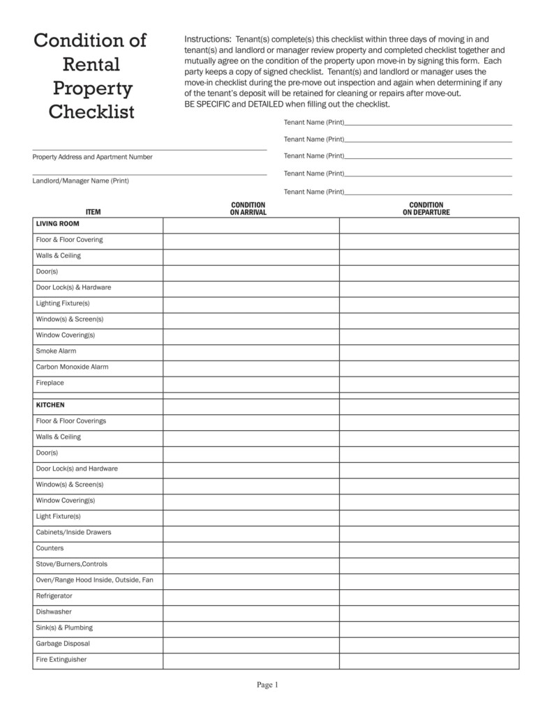 Free Printable Rental Inspection Checklist Form Printable Forms Free 