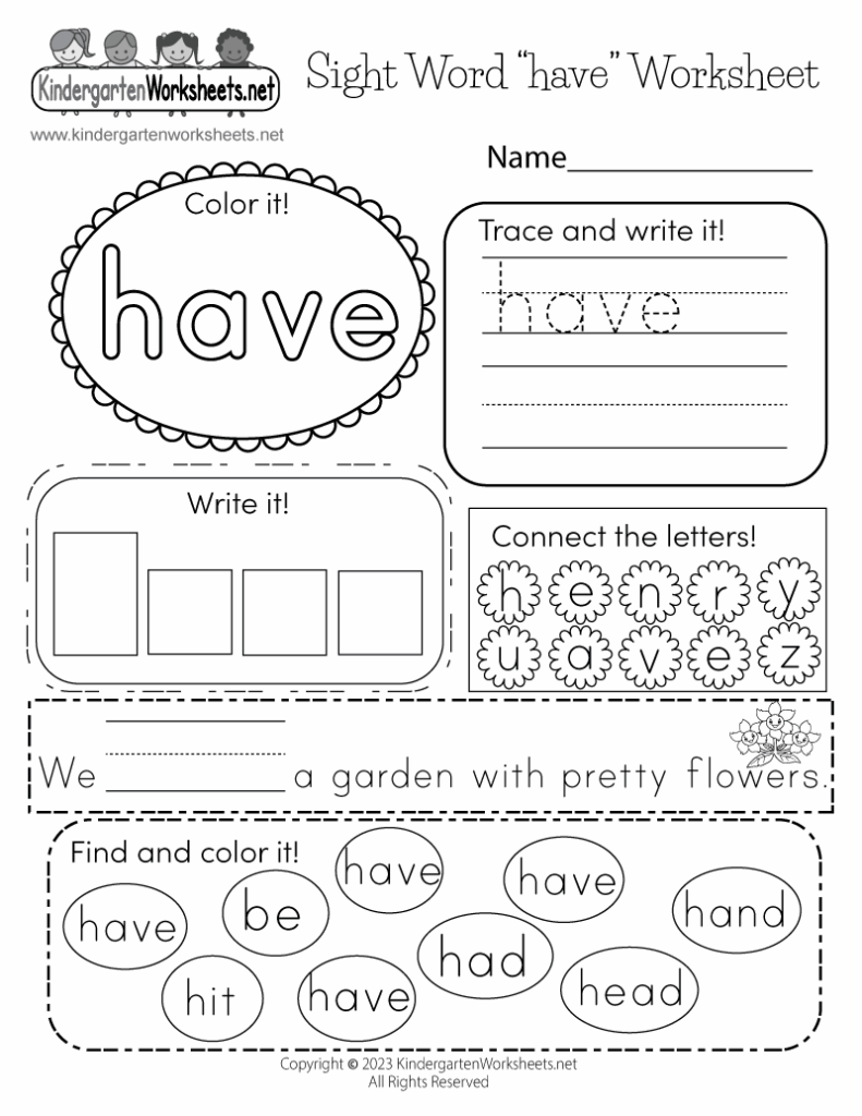 Free Printable Sight Word have Worksheet