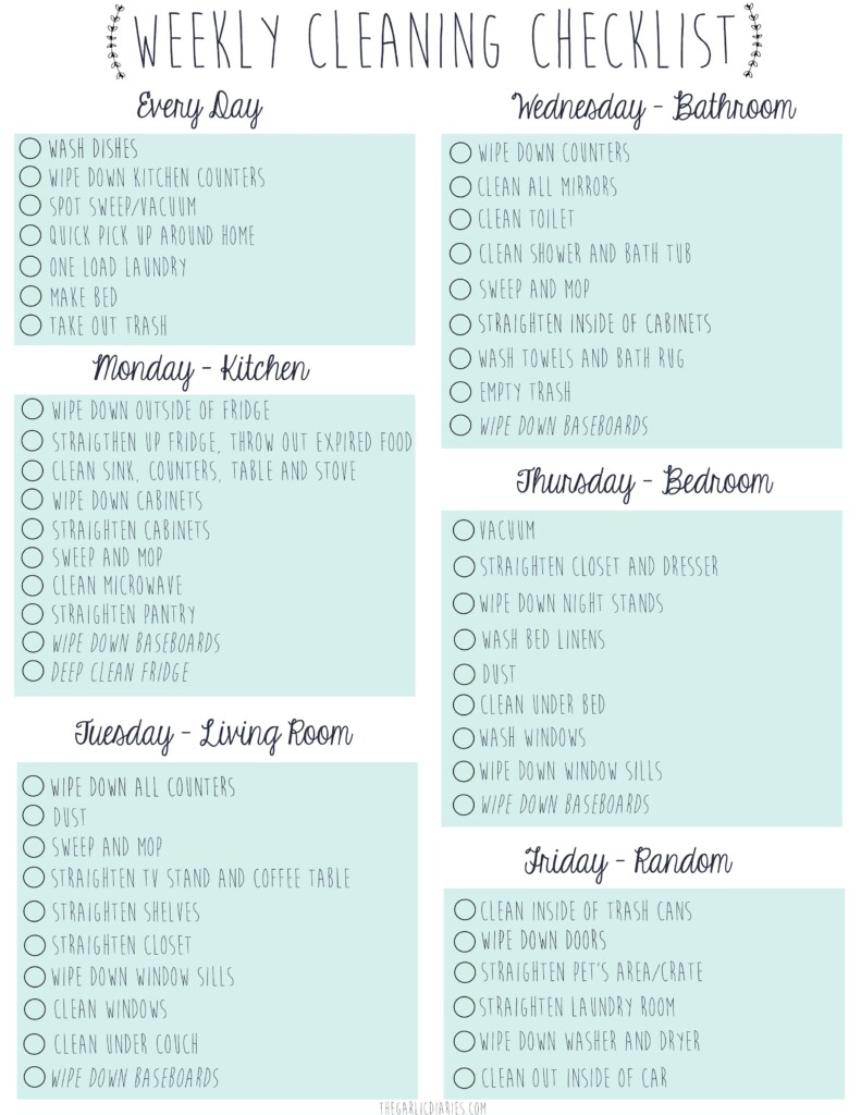 Free Printable Weekly House Cleaning Schedule