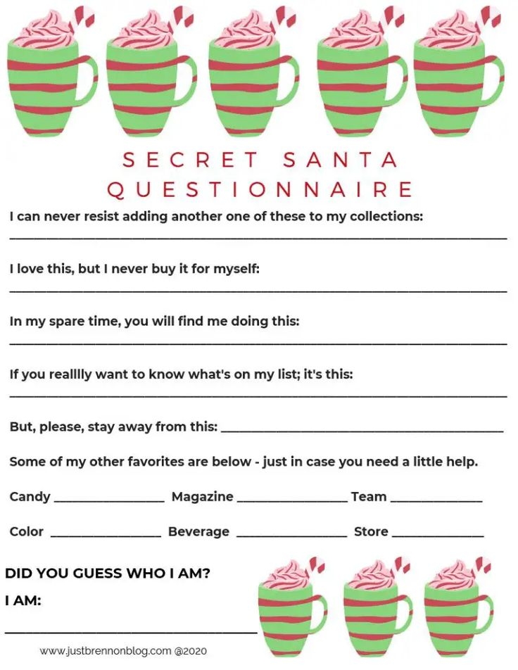 Free Printable Work Gift Exchange Secret Santa Questionnaire Dev 