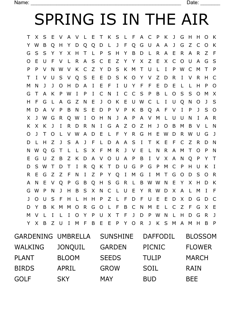 Free Spring Word Search Printable Game Sheets For 58 OFF