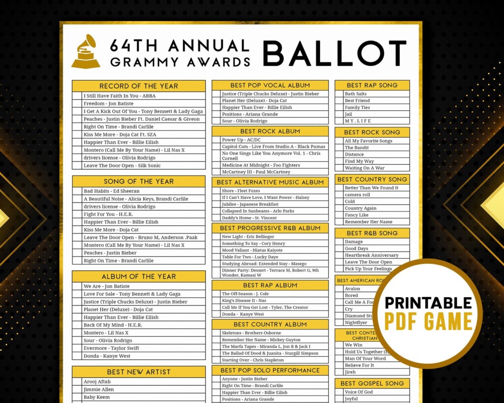 Grammy Ballot 2024 Printable Printable Calendars AT A GLANCE