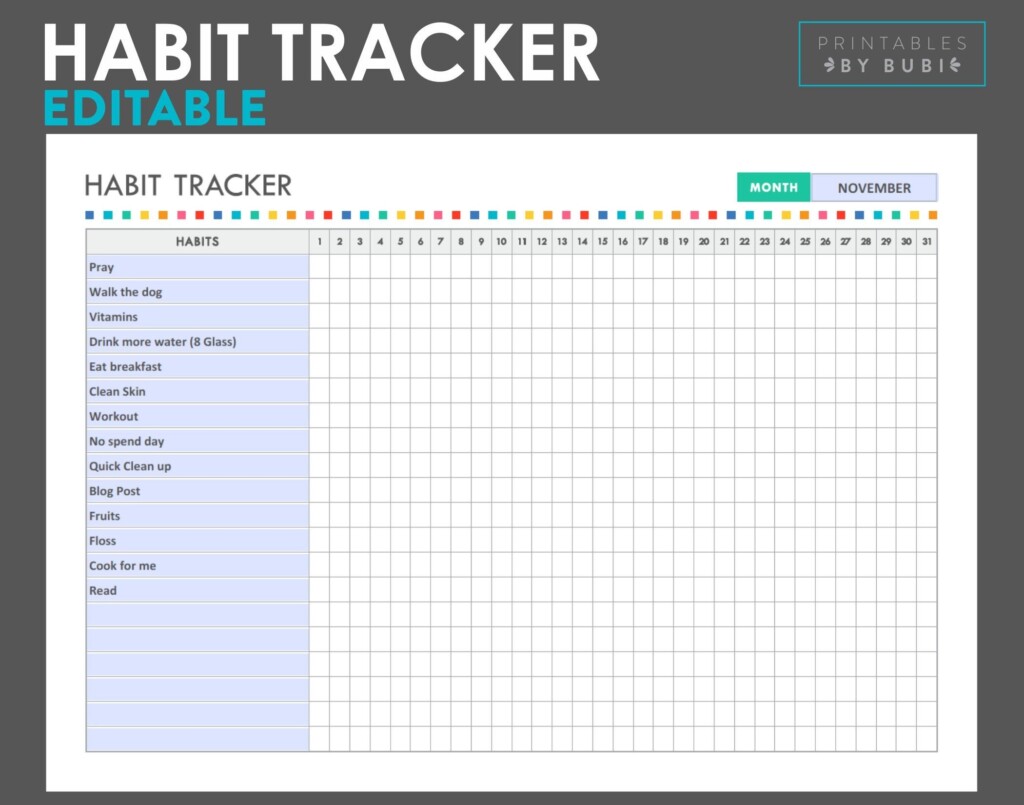 Habit Tracker Printable Etsy Habit Tracker Printable Habit Tracker 