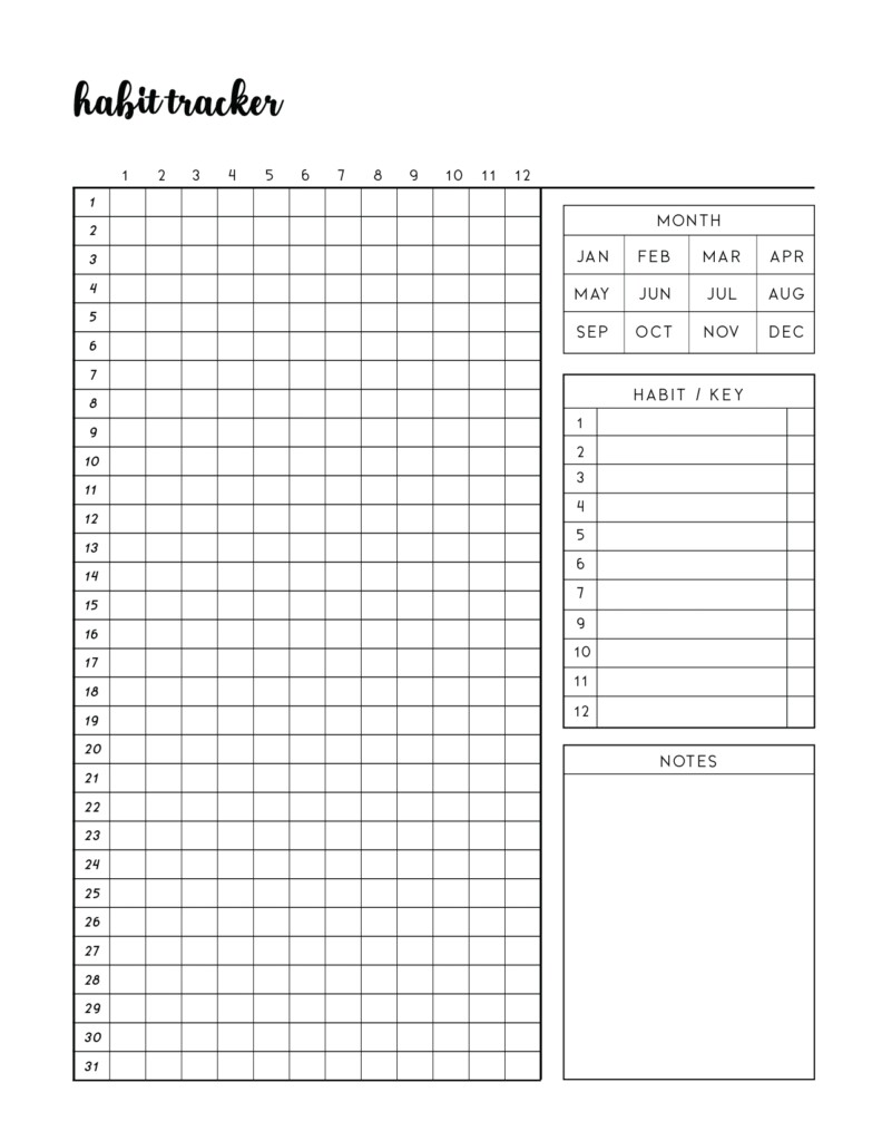 Habit Tracker Printable Vertical
