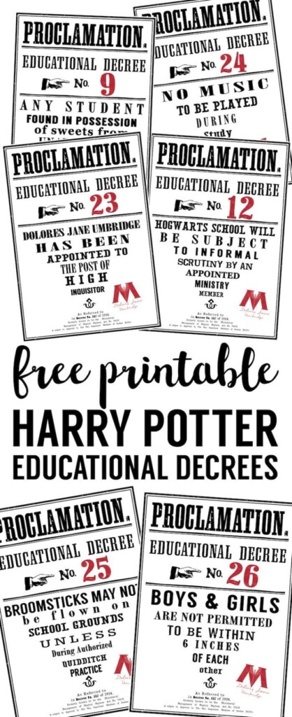Harry Potter Educational Decrees Free Printable Proclamations Perfect 