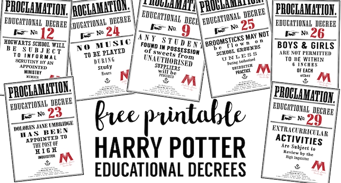 Harry Potter Educational Decrees free Printables Paper Trail Design