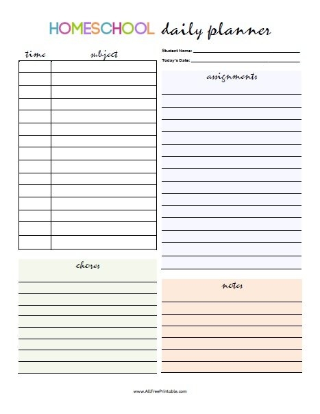 Homeschool Daily Planner Free Printable