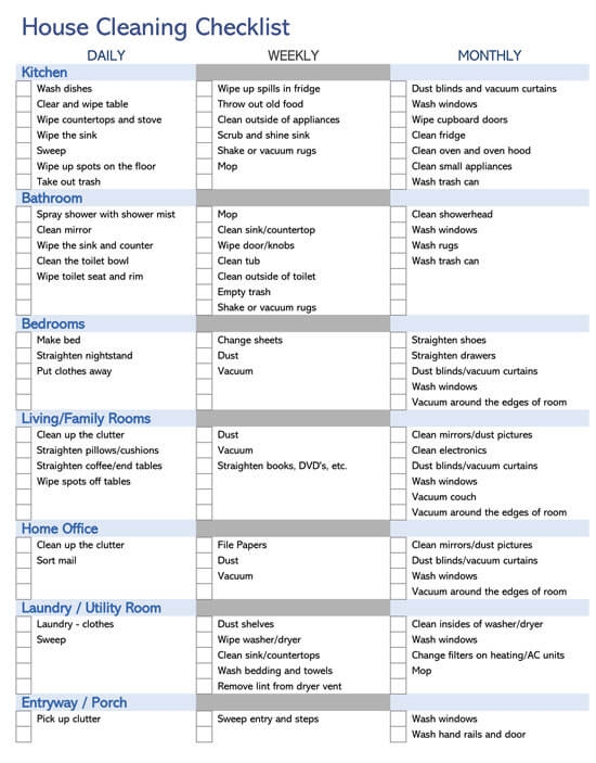 House Cleaning Checklist Printable Free Psoriasisguru