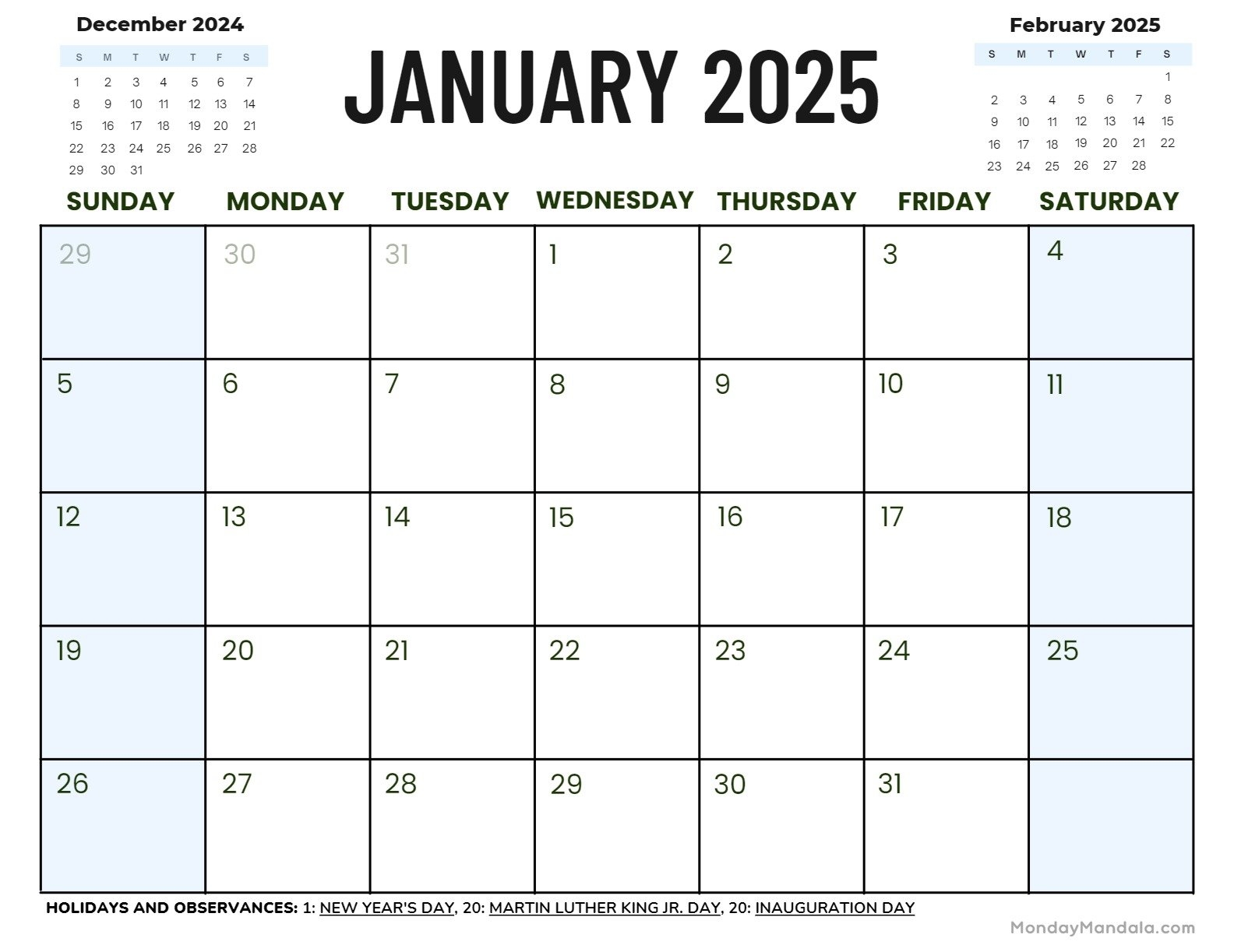 January 2025 Printable Calendar Free Pdf Carl M Mann