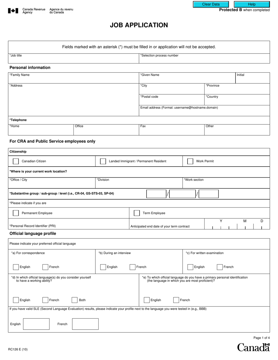 Job Application Form Pdf Canada JobApplicationForms