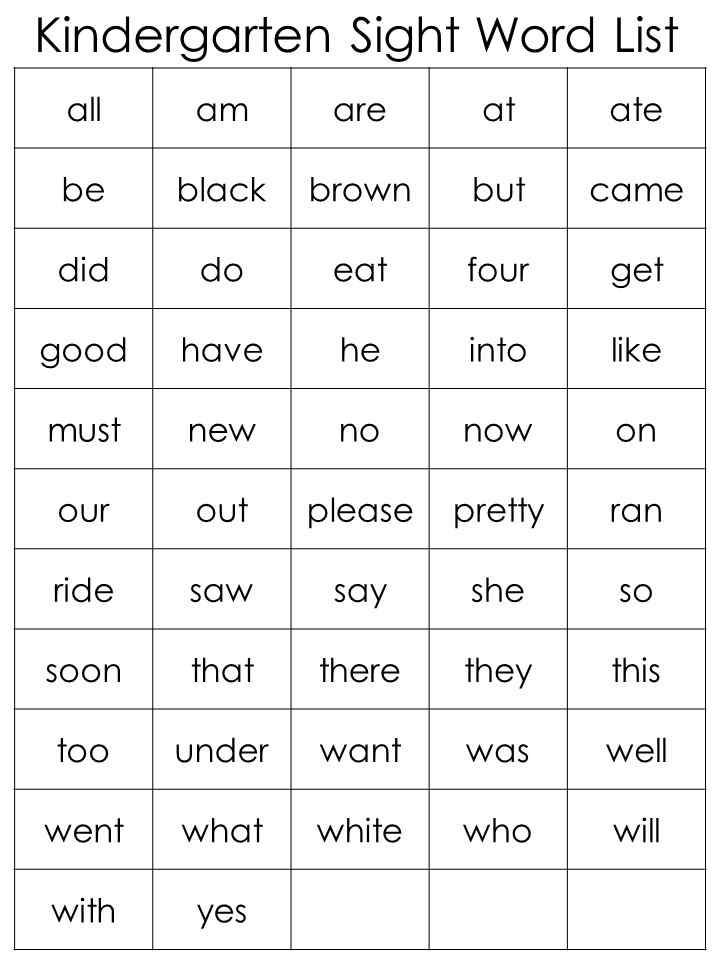 Kindergarten Sight Words List Printable Sunrays Word Craft 