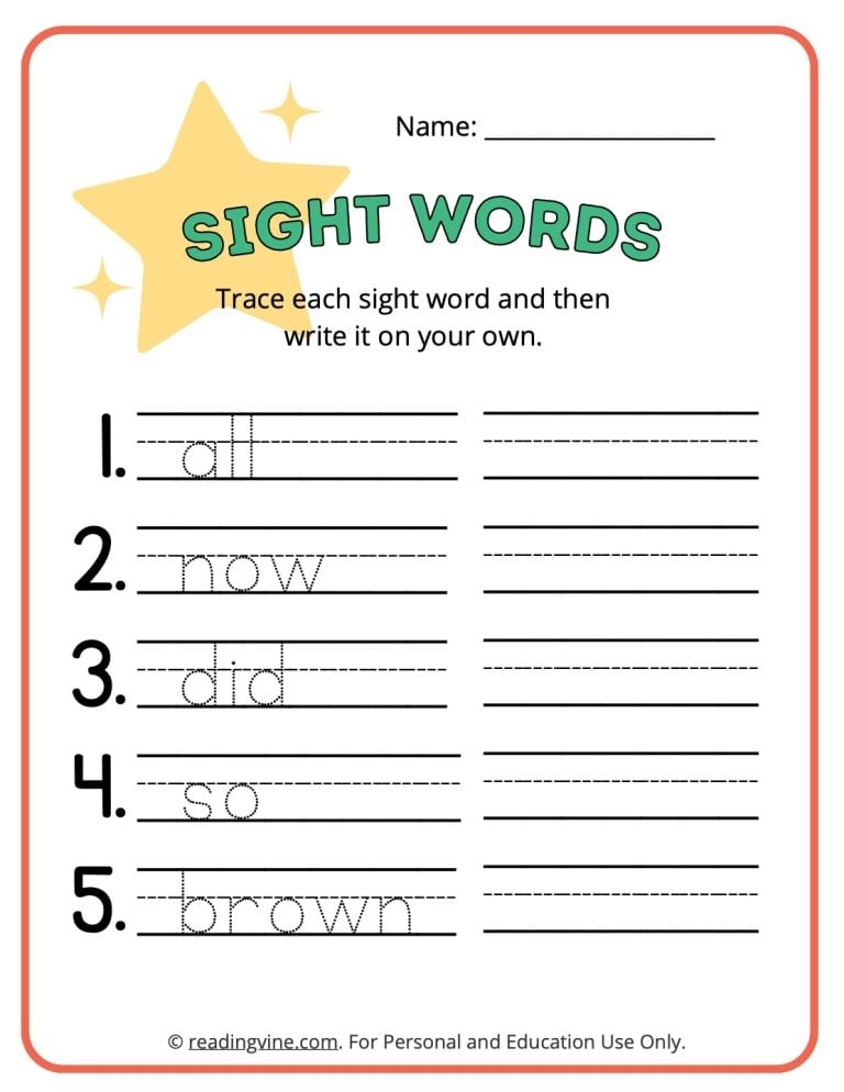 Kindergarten Tracing Sight Words Worksheet image ReadingVine