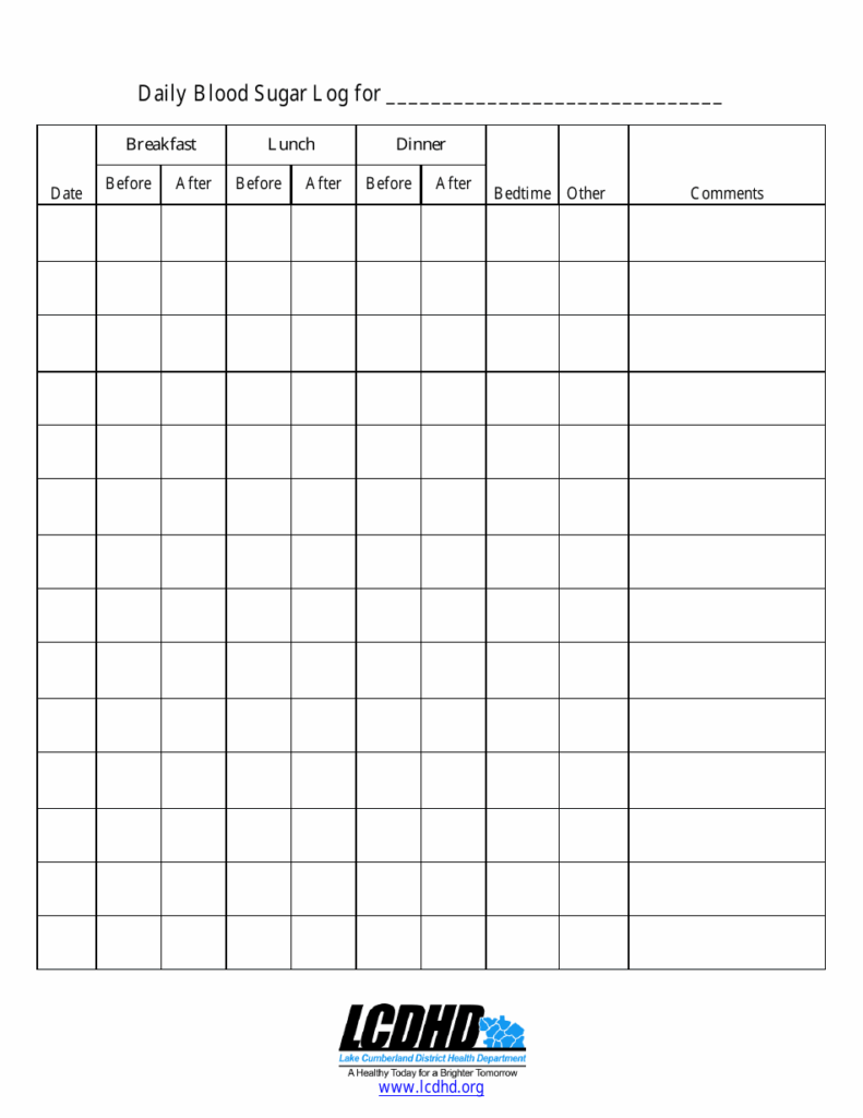 Large Print Free Printable Blood Sugar Log Sheet