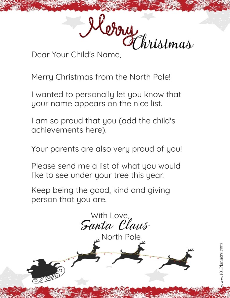 Letter From Santa To Child Free Printable Printable Word Searches