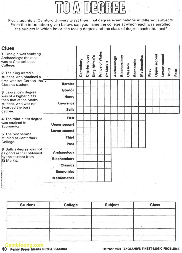 Matrix Logic Puzzles Printable Free Printable Logic Puzzles