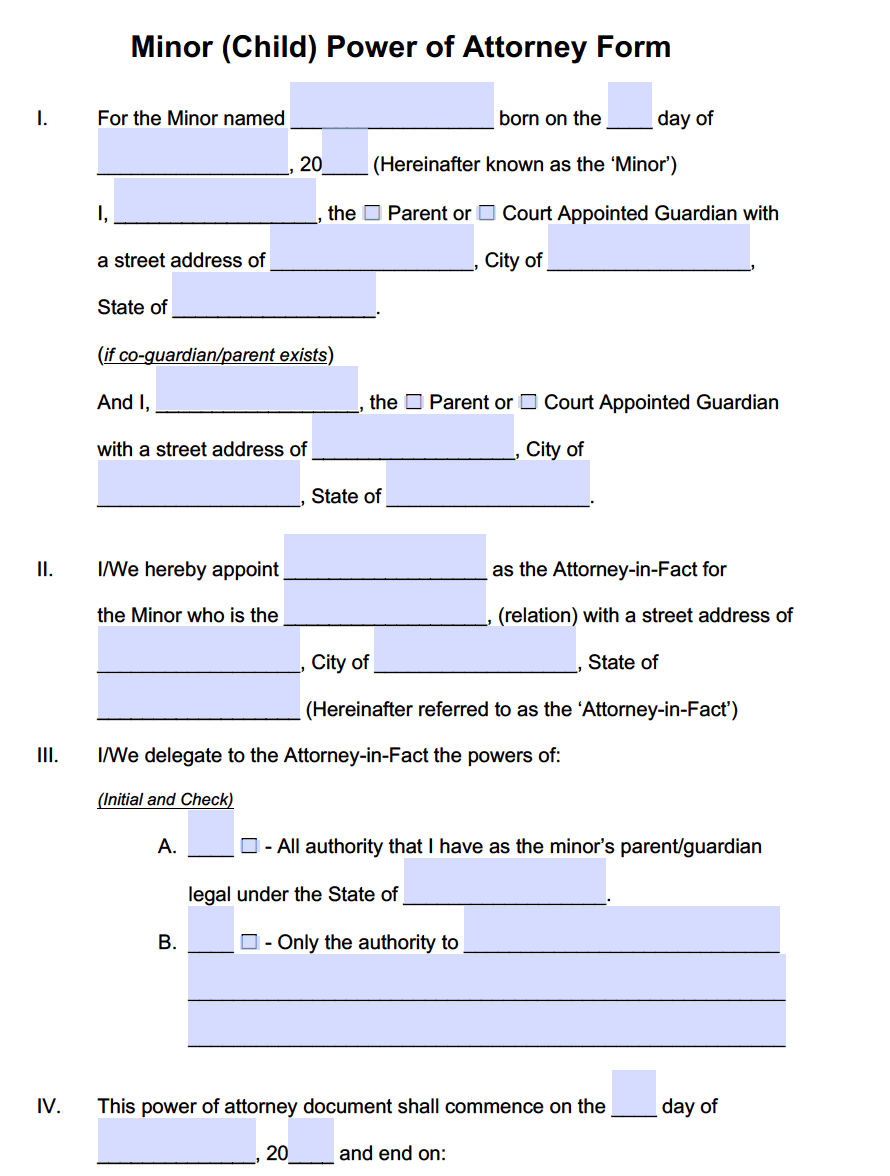 Minor Child Power Of Attorney Forms PDF Templates Power Of Attorney