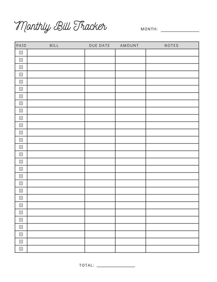 Monthly Bill Payment Tracker Printable Bill Pay Checklist Organizer