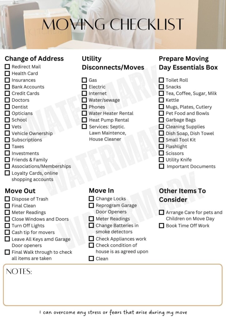 Moving Checklist Printable Moving Checklist A4 Letter Printable 