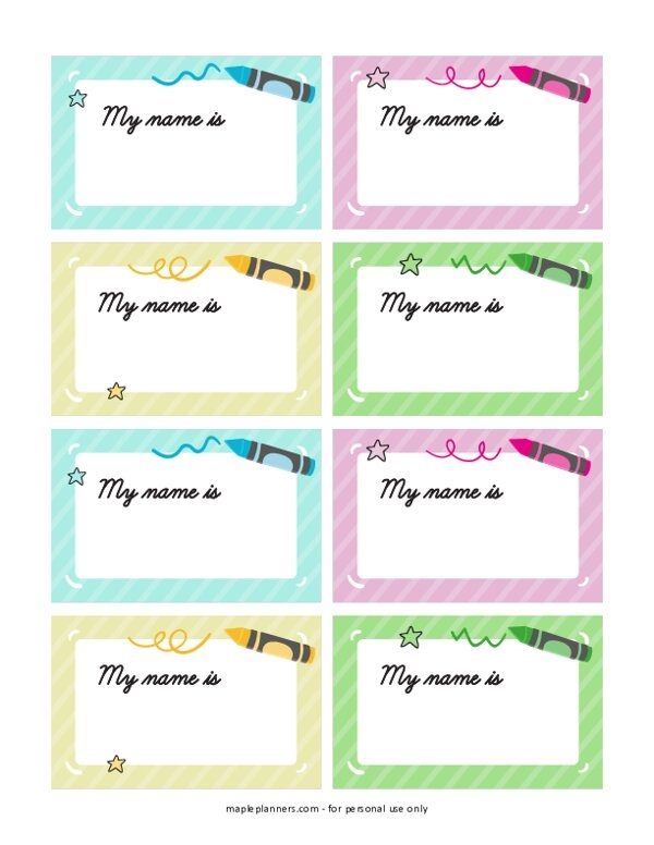 Name Tags Printable For Back To School