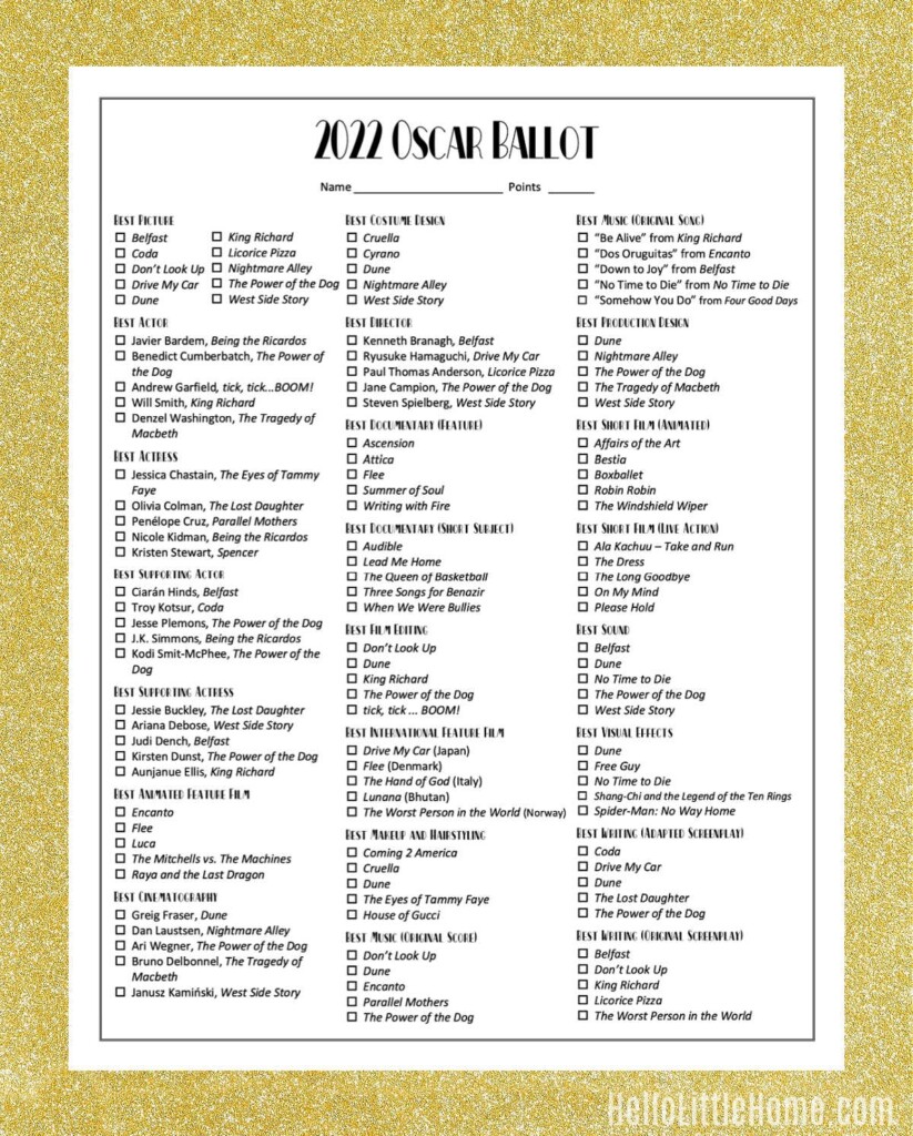 Oscar Ballot 2025 Printable Sebastian Golding
