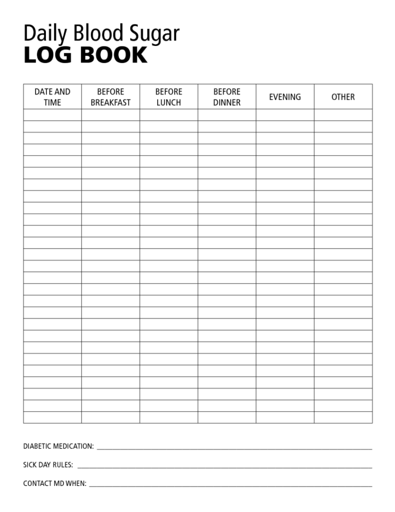 Patient Glucose Log Free Printable FREE Printables