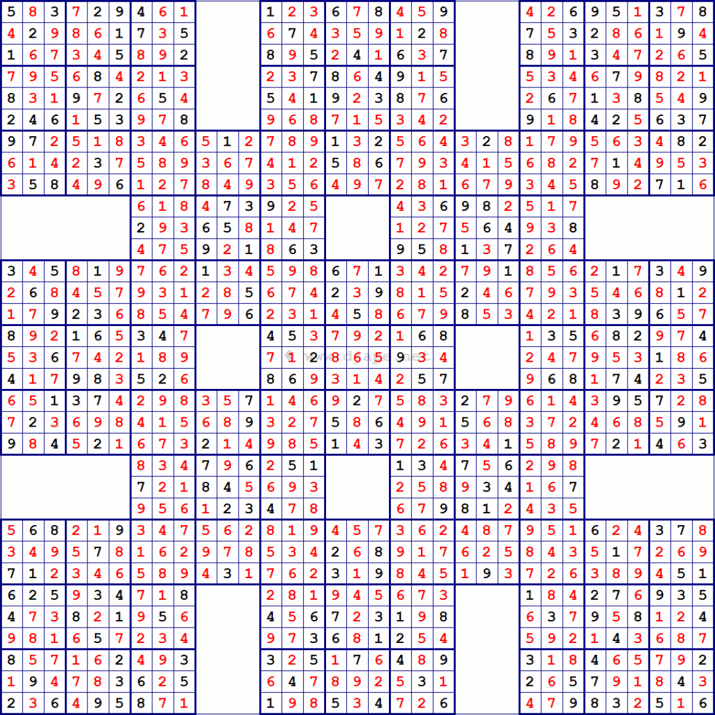 Printable 13 Grid Samurai Sudoku Sudoku Printable Sudoku Printables