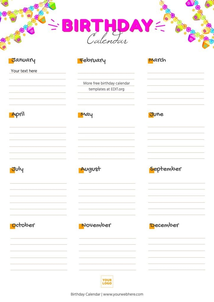 Printable Birthday Calendar Free Printable Templates 40 OFF