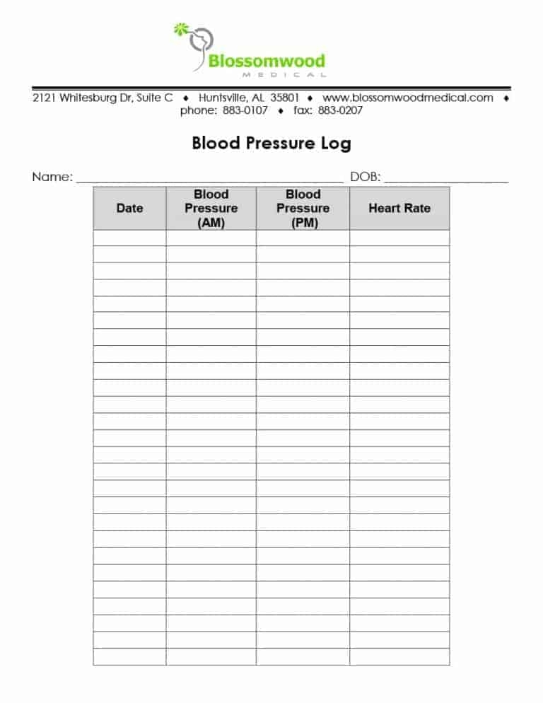 Printable Blood Pressure Logs Paserepublic