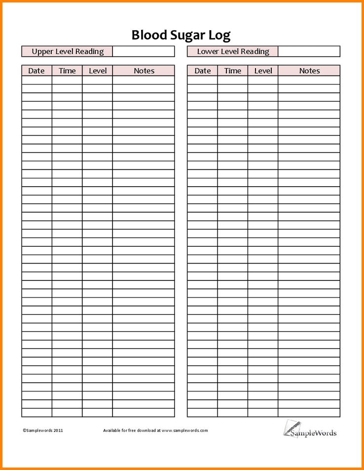 Printable Blood Sugar Log Sheet Amulette