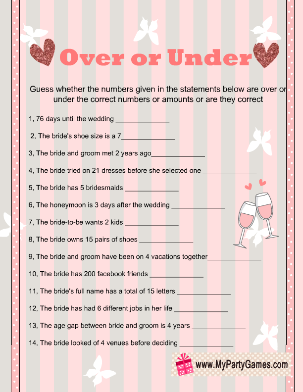 Printable Bridal Shower Games Free