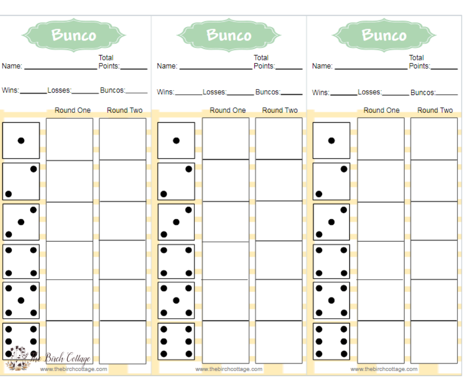 Printable Bunco Score Cards