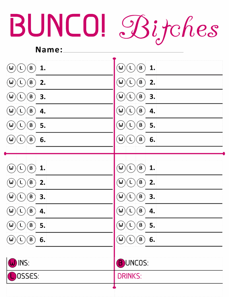 Printable Bunco Score Cards Free Free Printable